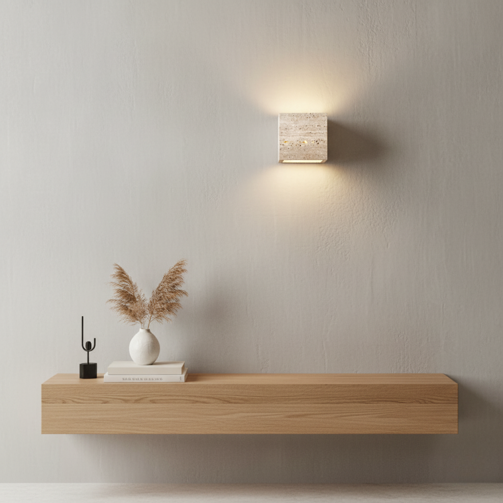 Applique Murale Minimaliste en Travertin Naturel - Éclairage Intérieur/Extérieur Haut et Bas