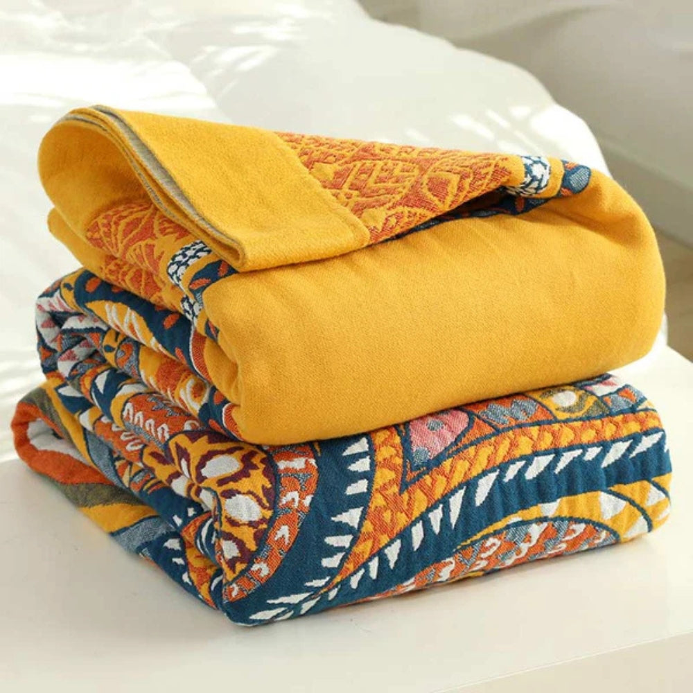 Couverture Réversible en Coton Golden Lotus Comfort