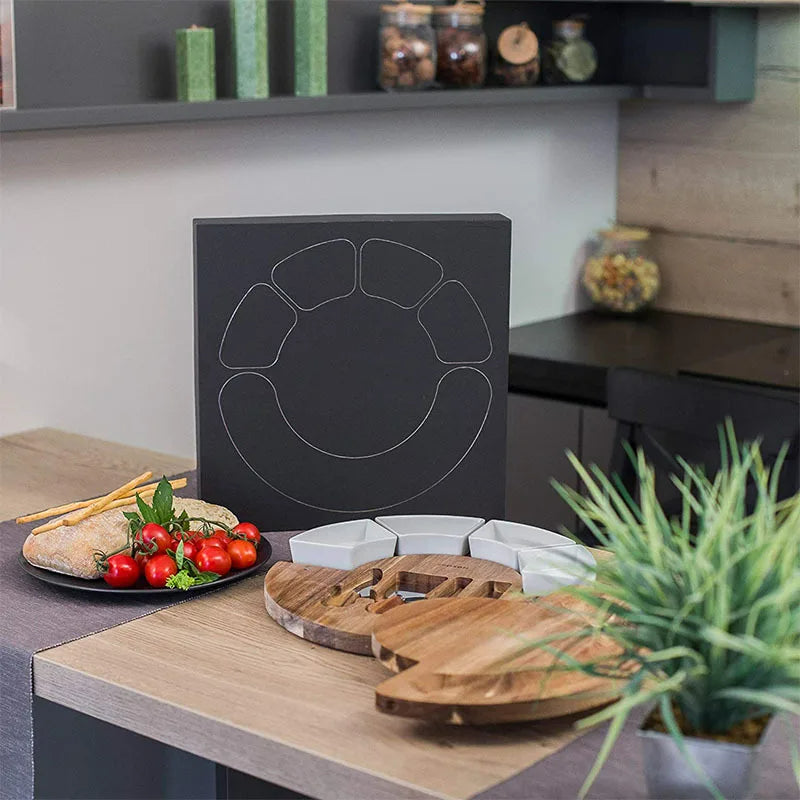 Plateau en bois pour fromages avec ensemble de couteaux