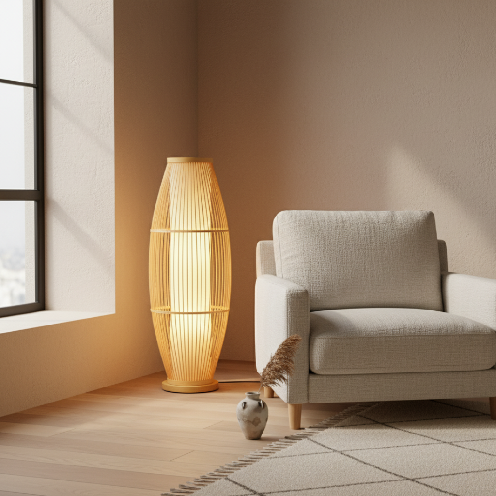 BambooGlow | Élégante lampe de table et de sol moderne éco-responsable pour le salon