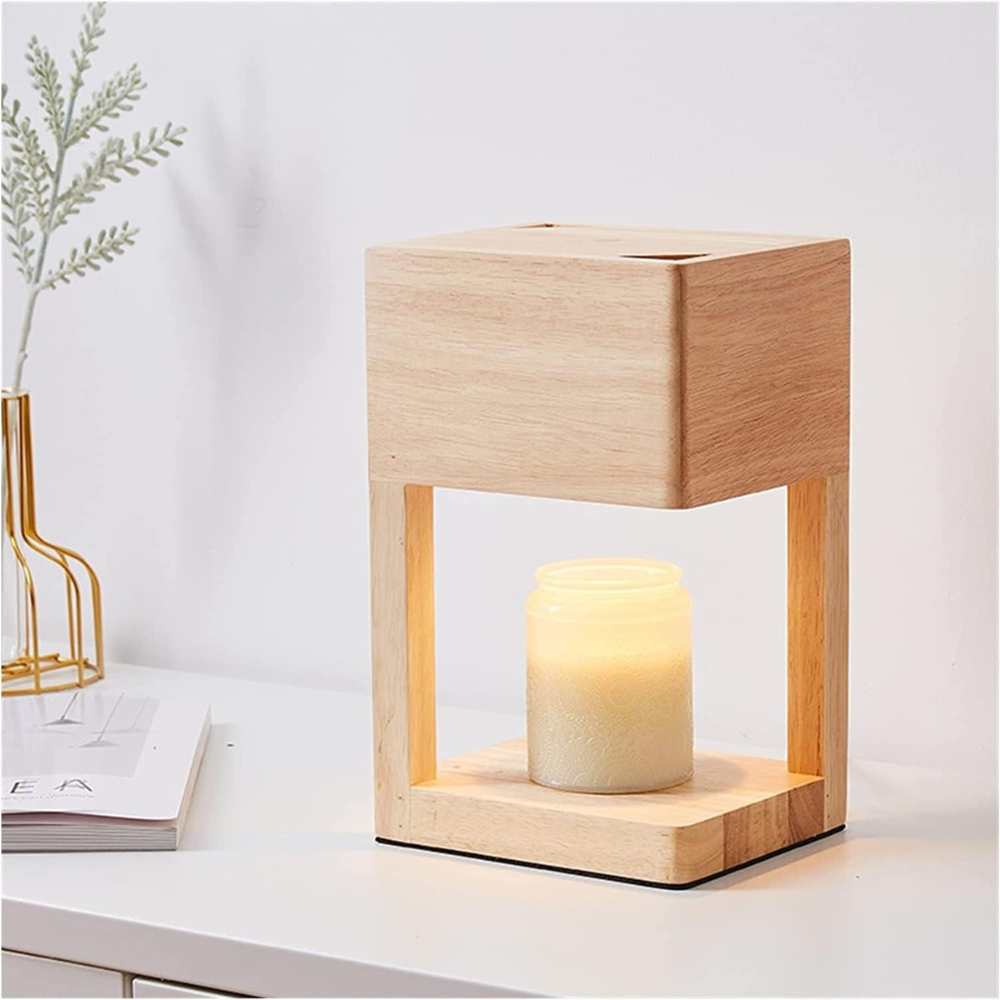 Lampe Réchauffe-Bougie en Bois Scandinave - Lumière Ambiante à Double Usage