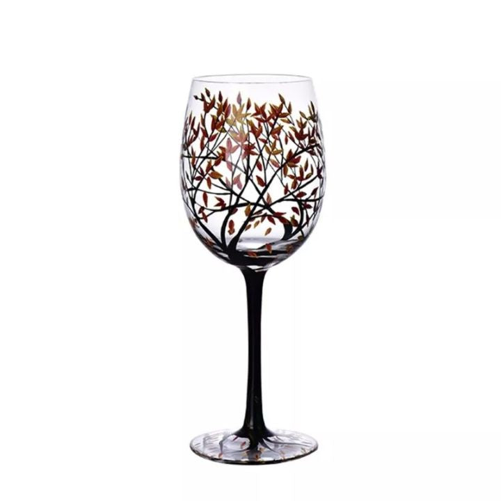 VinoVerve | Verre à vin des Quatre Saisons - Verres Artistiques Peints à la Main