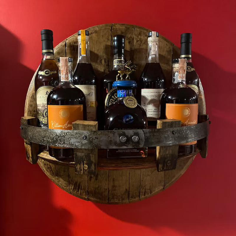Sandsberg | Étagère Murale en Fût de Whisky | Design Rustique en Bois Massif | Rond
