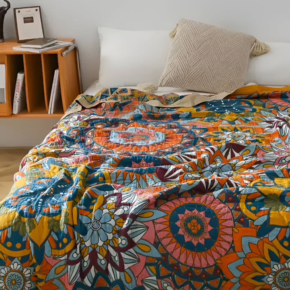 Couverture en Coton Jacquard Floral Marocain