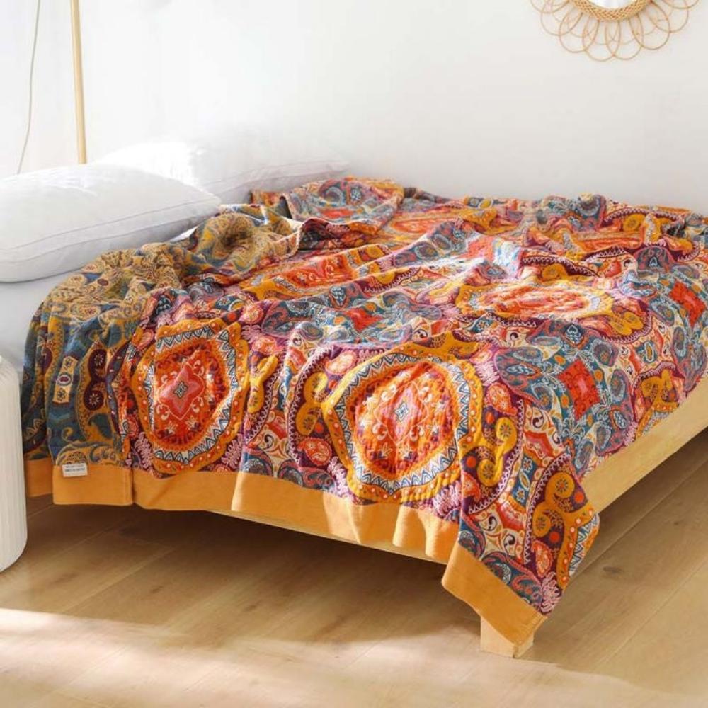 Couverture Réversible en Coton Boho Sunrise