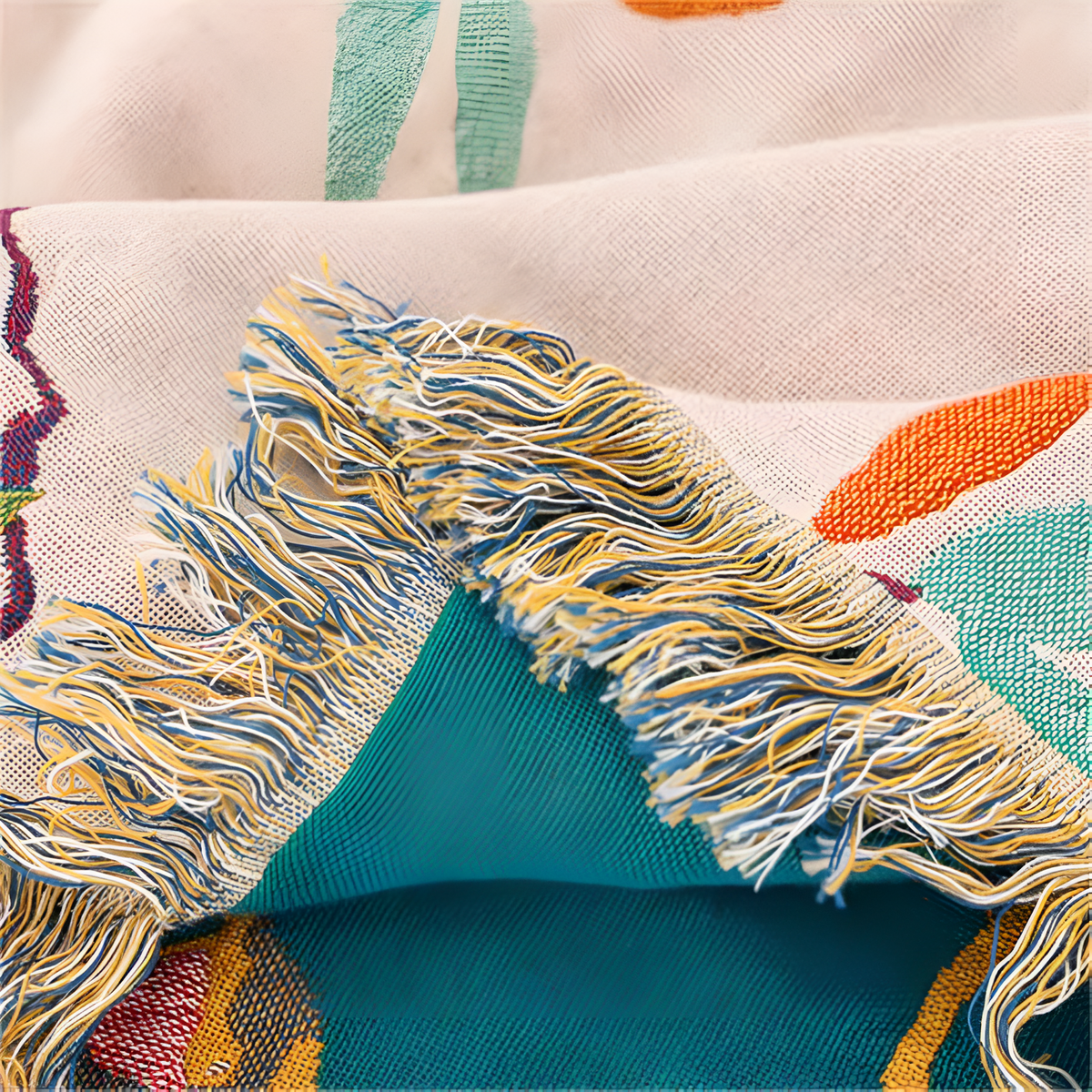 Couverture en Coton avec Franges Oiseau Fantaisie