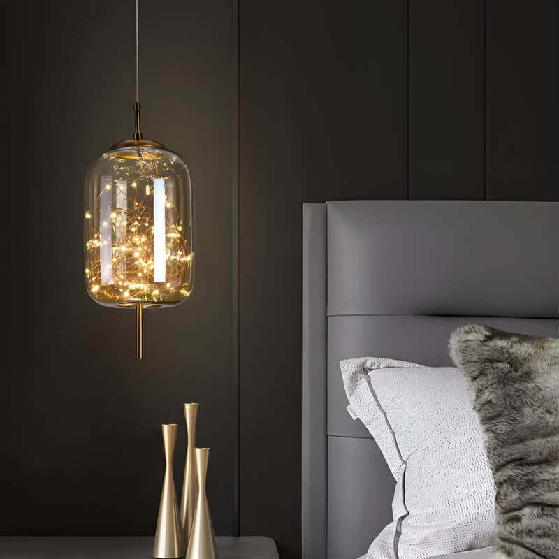 Suspension en Verre Marron avec Plusieurs Lumières