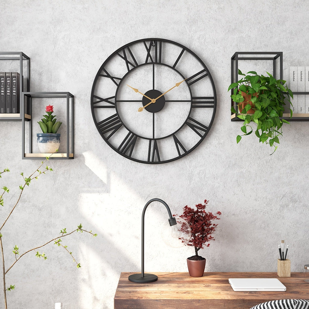 SERENETIME - Horloge Murale Ronde Vintage Silencieuse avec Cadre Métallique pour Chambre