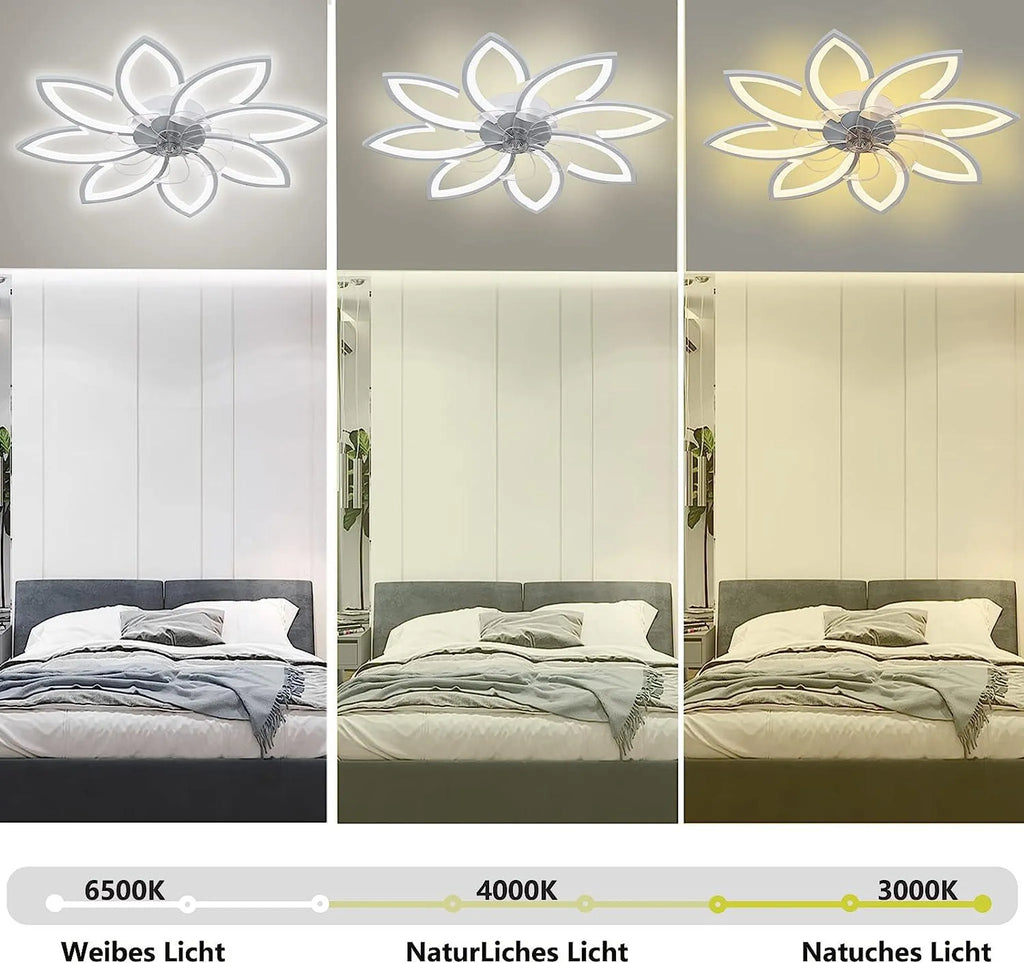 Ventilateur de plafond LED moderne avec motif floral et télécommande