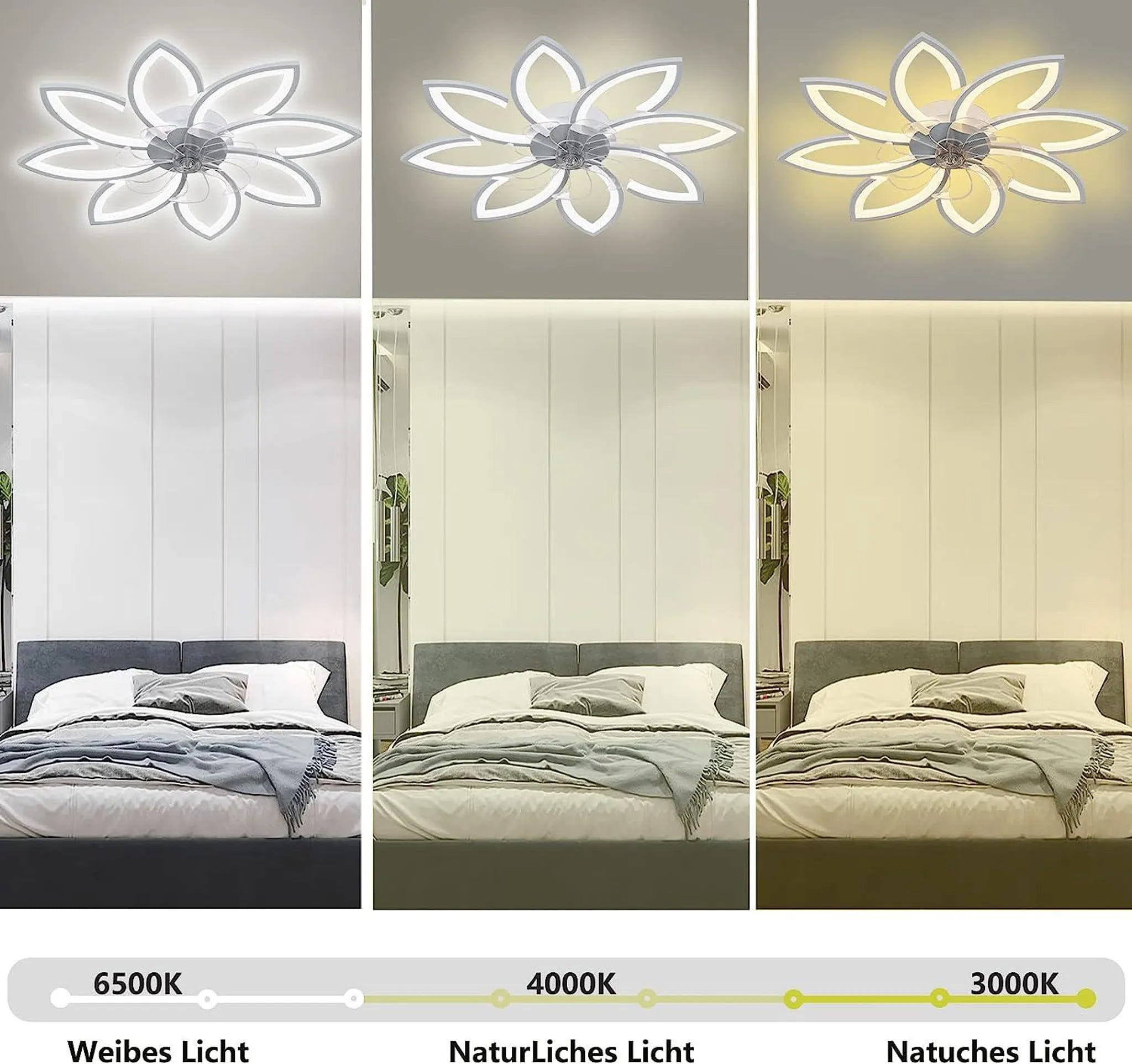 Ventilateur de plafond LED moderne avec motif floral et télécommande