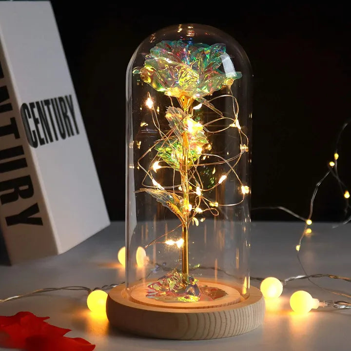 Lampe de Table Décorative LED avec Dôme en Verre et Rose
