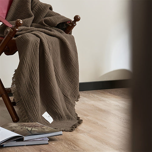 OLIVEBREEZE – Couverture légère en gaze de coton à 4 couches avec franges élégantes