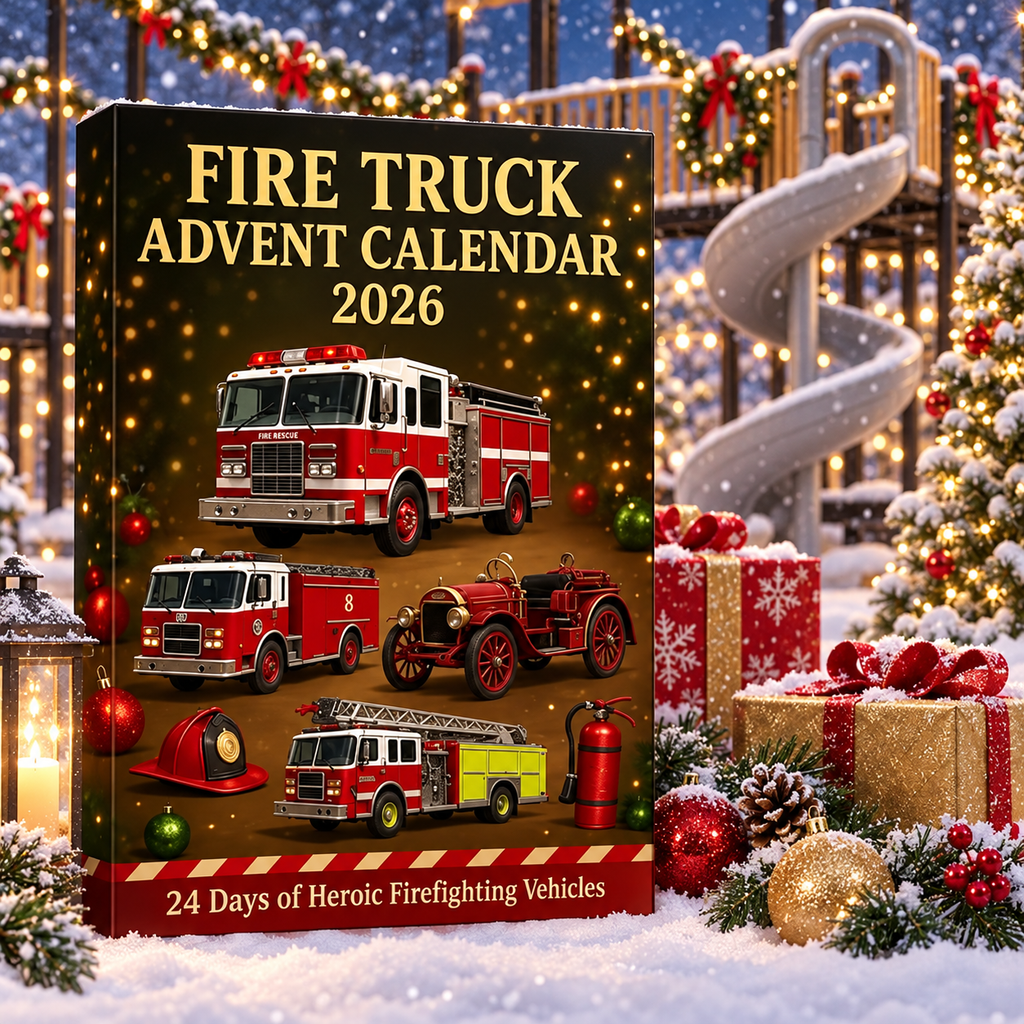 FIRESPARK 2026 – Calendrier de l'Avent de 24 jours avec des véhicules de pompiers pour enfants avec compte à rebours festif