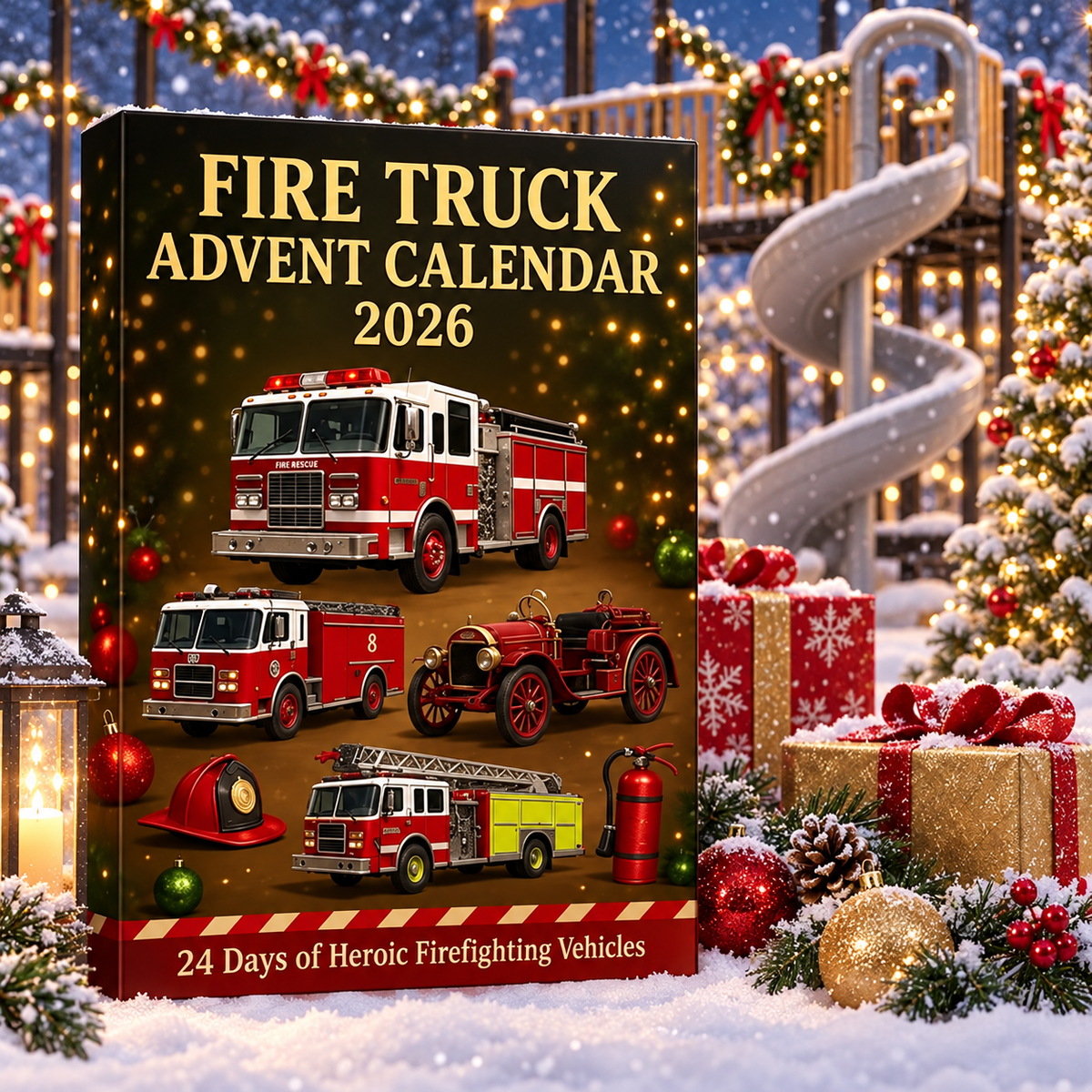FIRESPARK 2026 – Calendrier de l'Avent de 24 jours avec des véhicules de pompiers pour enfants avec compte à rebours festif