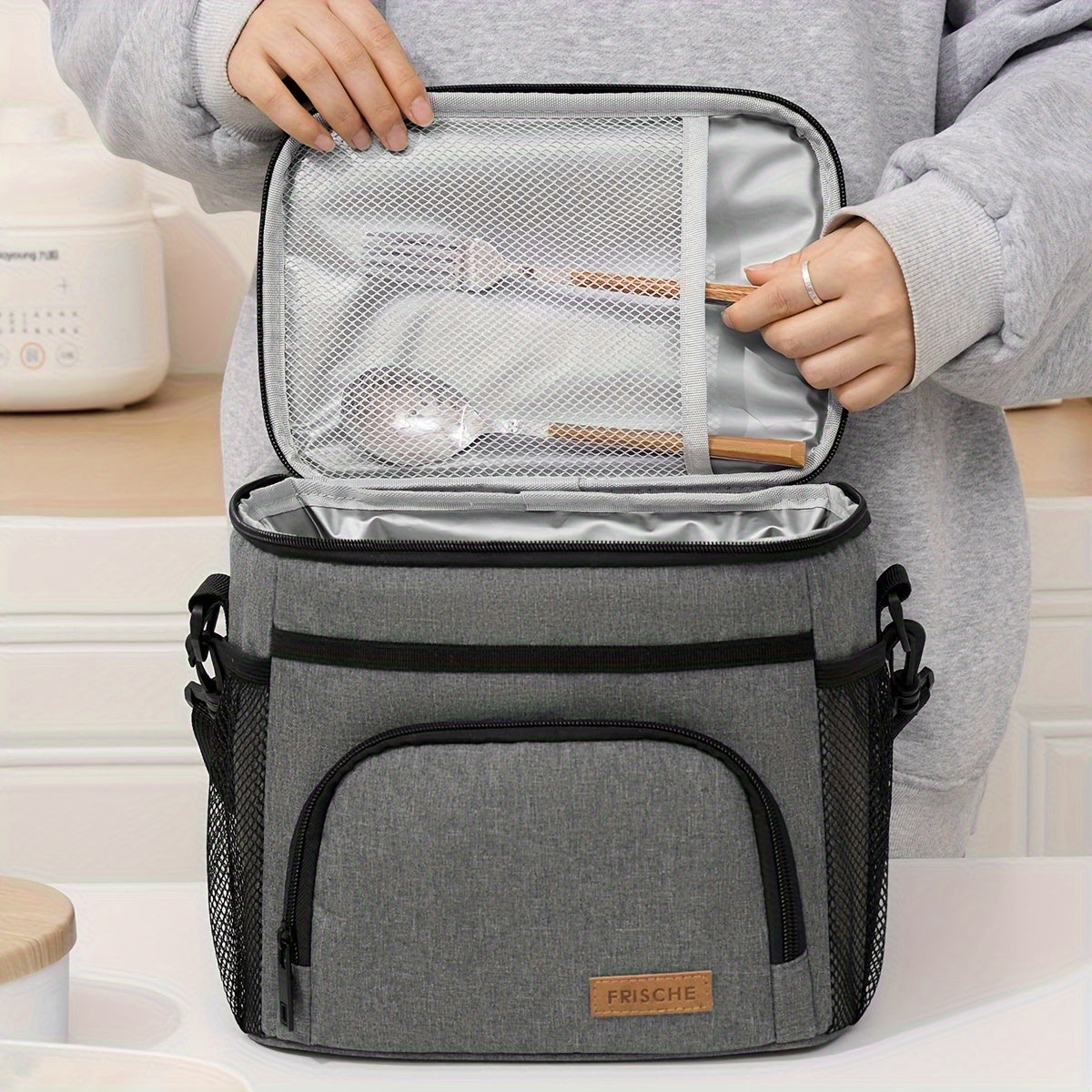 THERMOVIA - Grand Sac à Lunch Isolé avec Fermeture Éclair et Bandoulière Ajustable