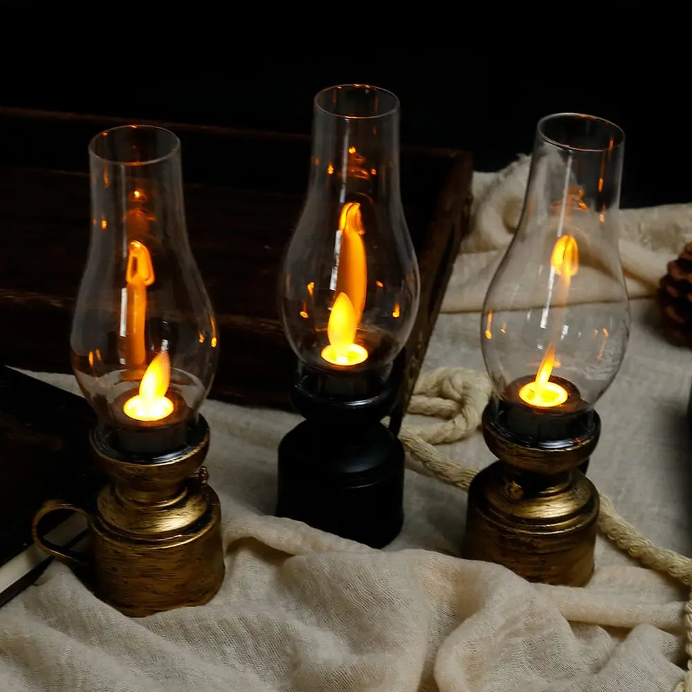 Lanternes LED avec flamme vacillante | sans fil, effet de lumière de bougie sécurisé (sans fumée/chaleur) | Inclus 3x piles LR44 | 18,3 cm | Noir/Blanc/Bronze