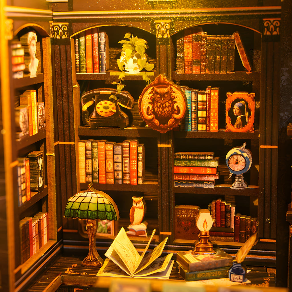 DIY Miniature Hiboux Librairie – Kit en Bois 3D avec Éclairage pour Décoration Créative