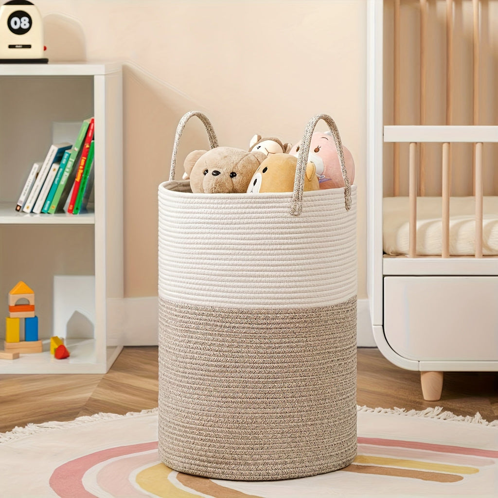 Panier à Linge Élégant Bicolore - Espace pour Plus, Pratique et Durable