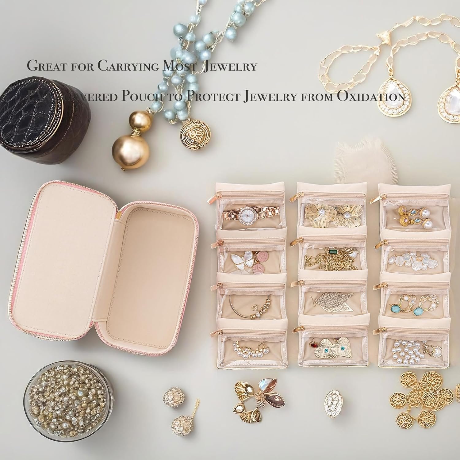 JewelVault™ | Organisateur de bijoux portable avec poches zippées