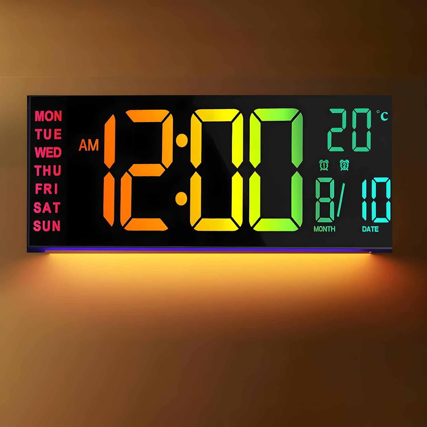 Horloge numérique murale et de bureau RGB de 41 cm avec télécommande – Lumeris