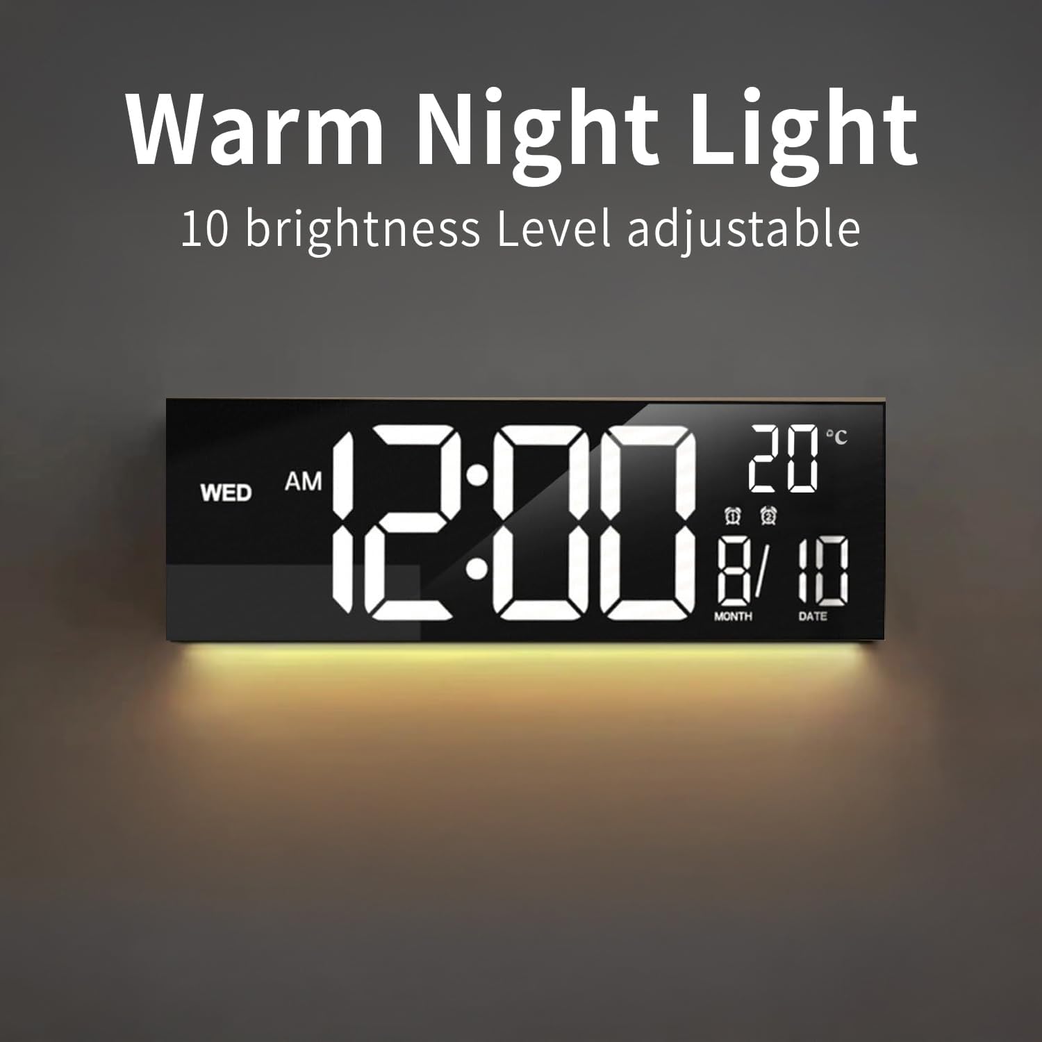 Horloge numérique murale et de bureau RGB de 41 cm avec télécommande – Lumeris