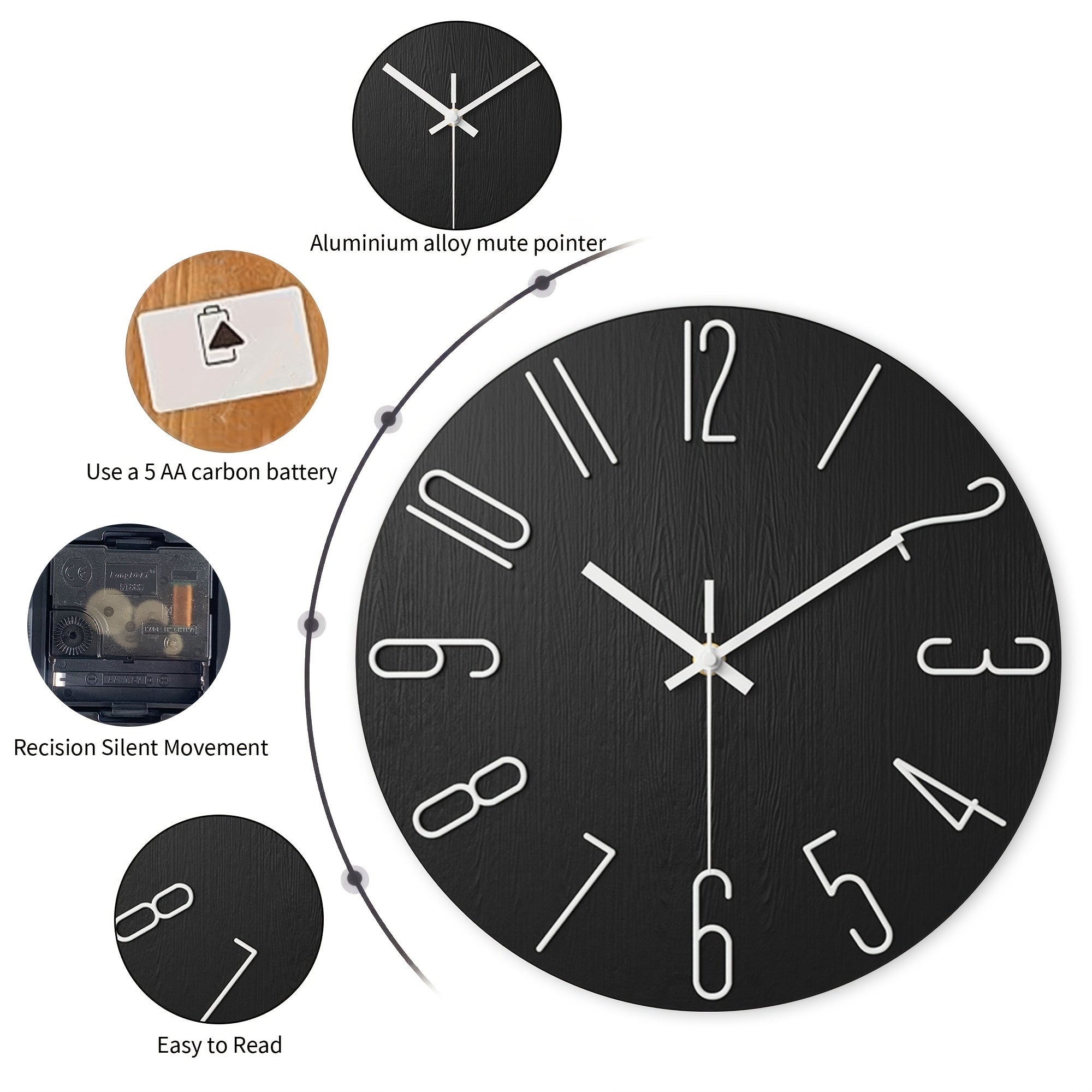 OAKTIDE - Horloge murale contemporaine conçue pour des intérieurs modernes et silencieux