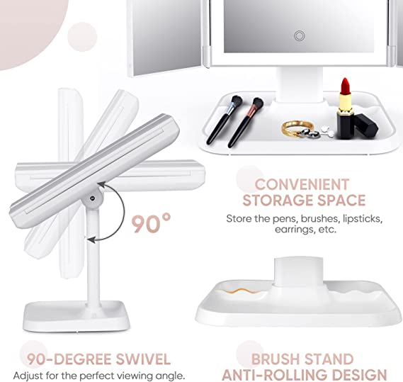 Miroir de Maquillage Lumière avec Éclairage LED – Grossissement Réglable et Espace de Rangement Élégant
