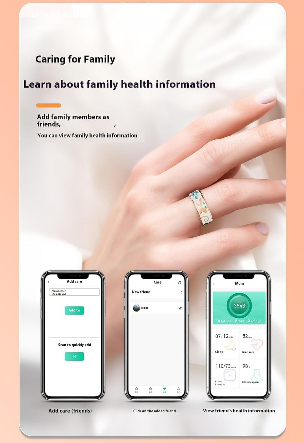 Bague de Bien-être Intelligente en Émail – Fitness et Suivi du Sommeil pour iOS et Android – Aurina