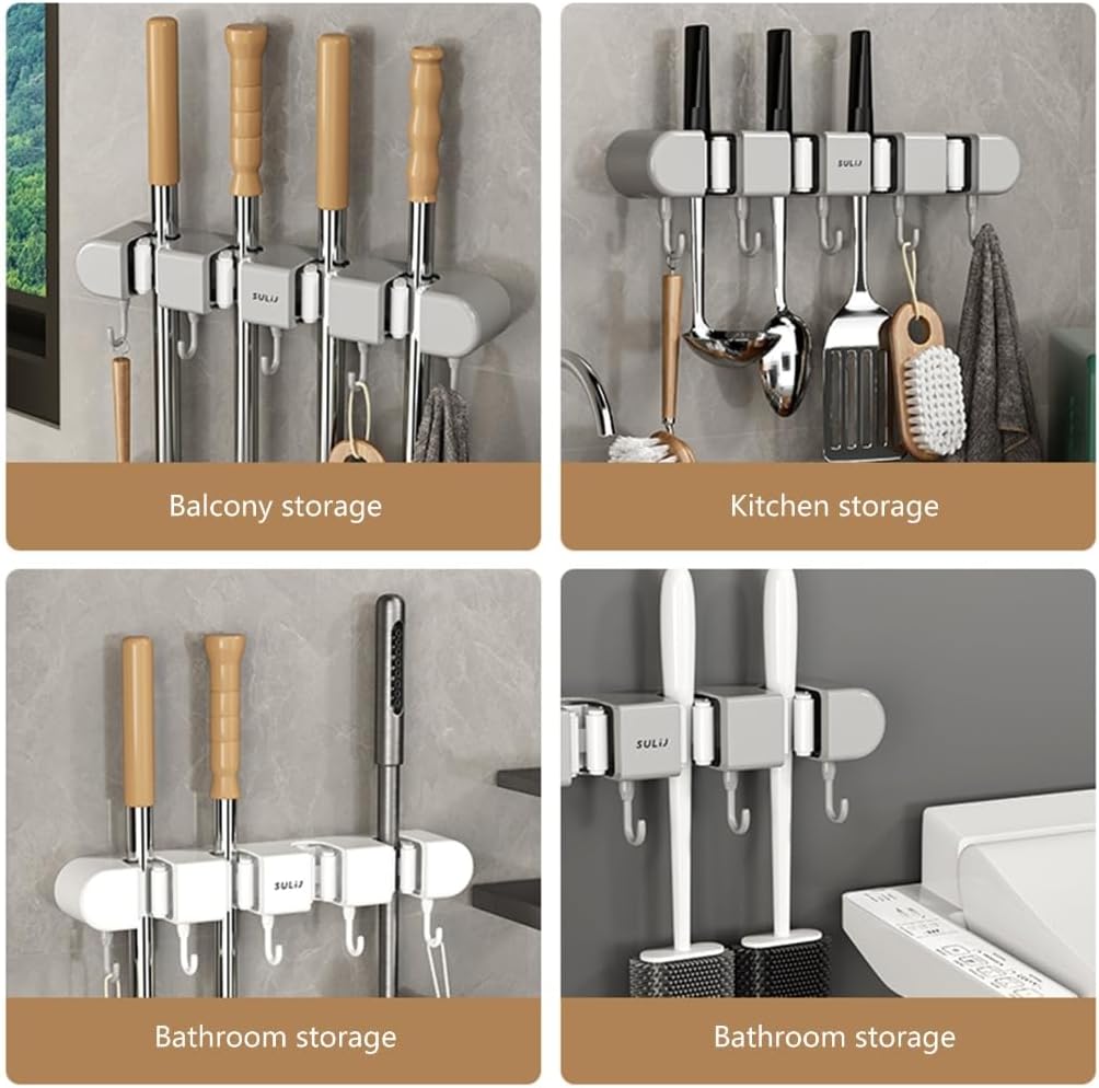 Support mural pour balais, mops et outils