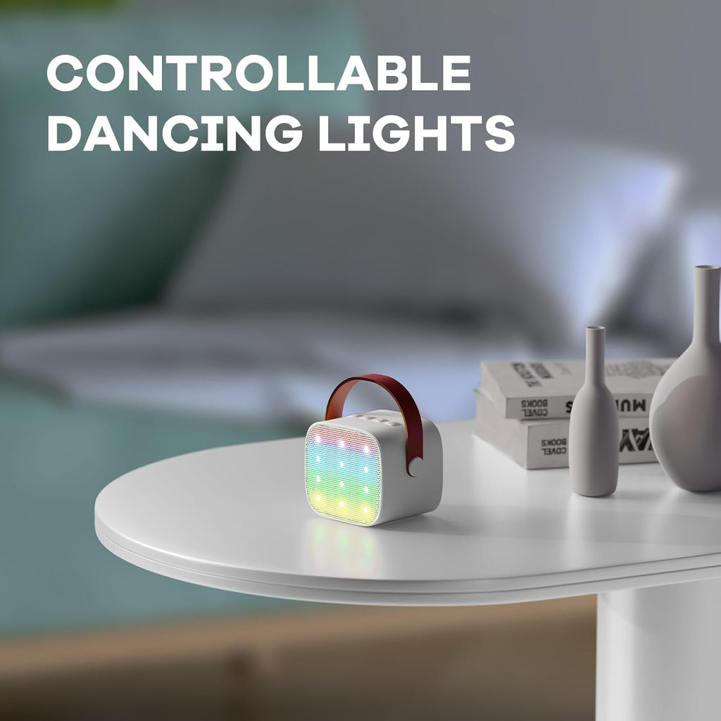 Skanto | Mini machine à karaoké portable avec haut-parleur Bluetooth et 2 microphones sans fil – Veylo