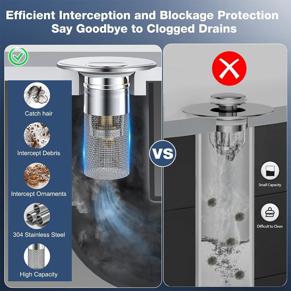 (1+1 Gratuit) Filtre de drainage en acier inoxydable – Isolé des odeurs et empêche les cafards