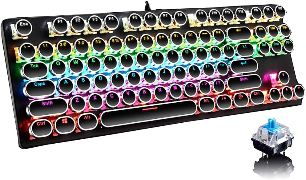 Clavier mécanique de jeu 87 touches avec rétroéclairage RGB et interrupteurs bleus