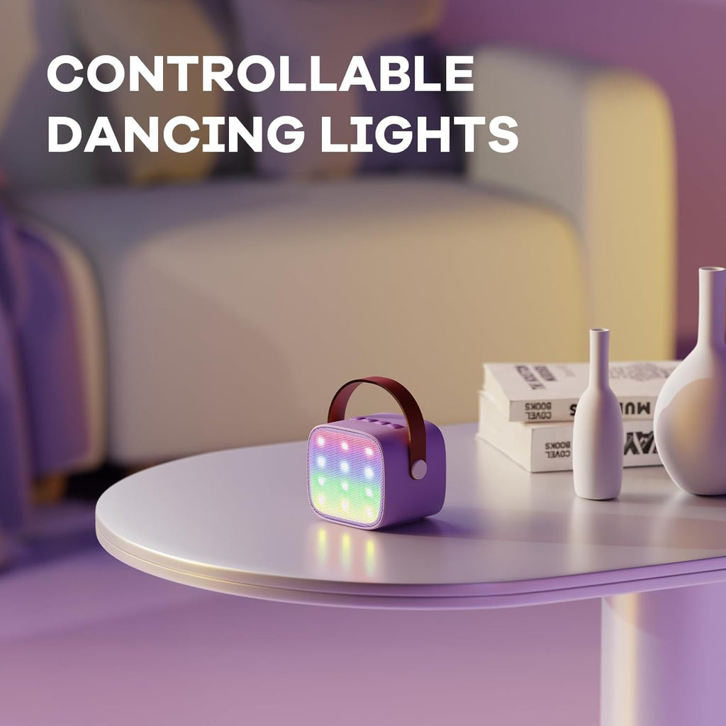 Skanto | Mini machine à karaoké portable avec haut-parleur Bluetooth et 2 microphones sans fil – Veylo