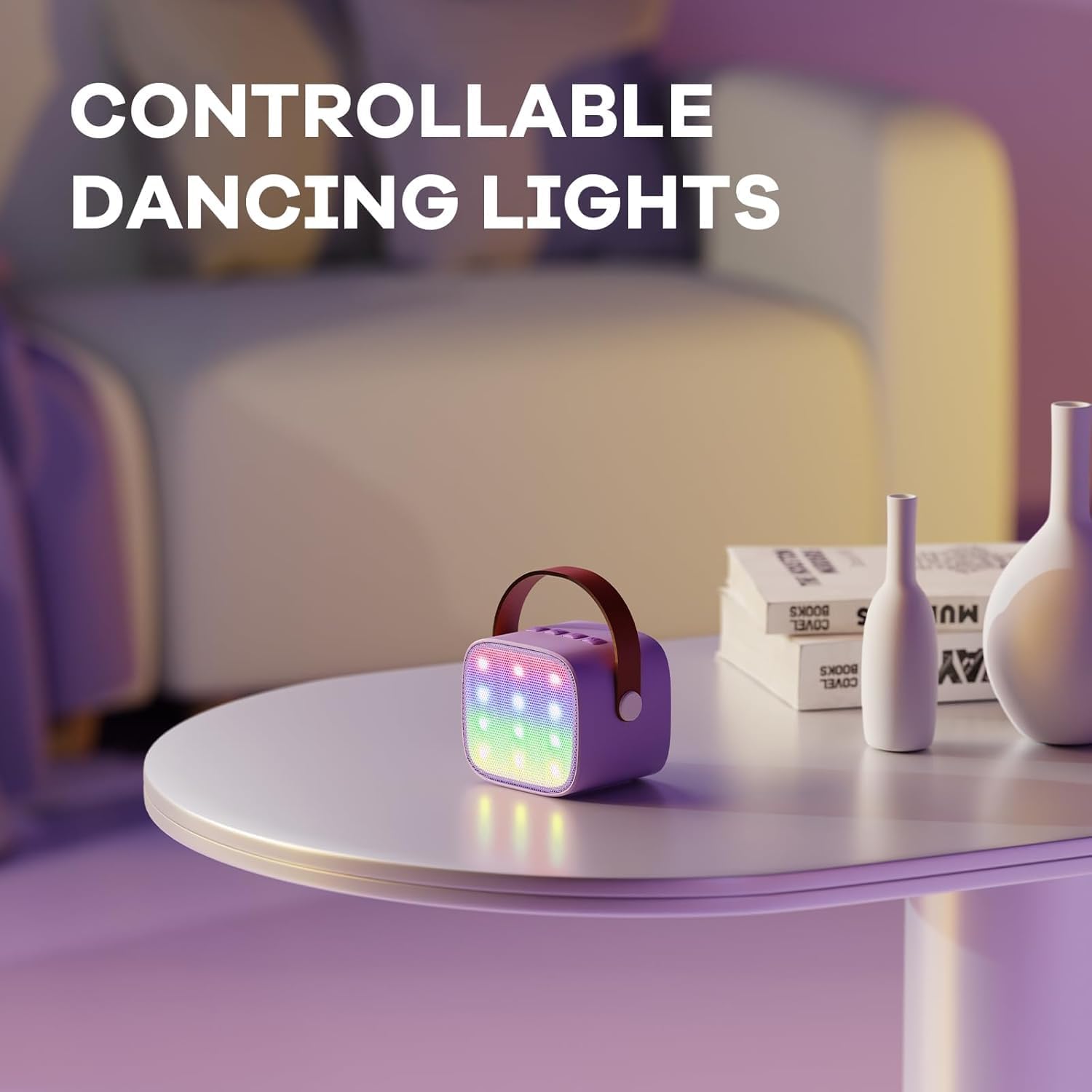 Skanto | Mini machine à karaoké portable avec haut-parleur Bluetooth et 2 microphones sans fil – Veylo
