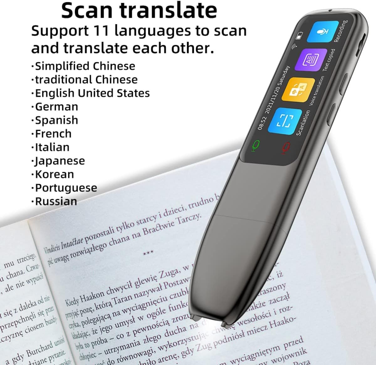 SmartTalk Stylo de Traduction | Stylo Électronique avec Traducteur & Fonction d'Apprentissage de l'Anglais
