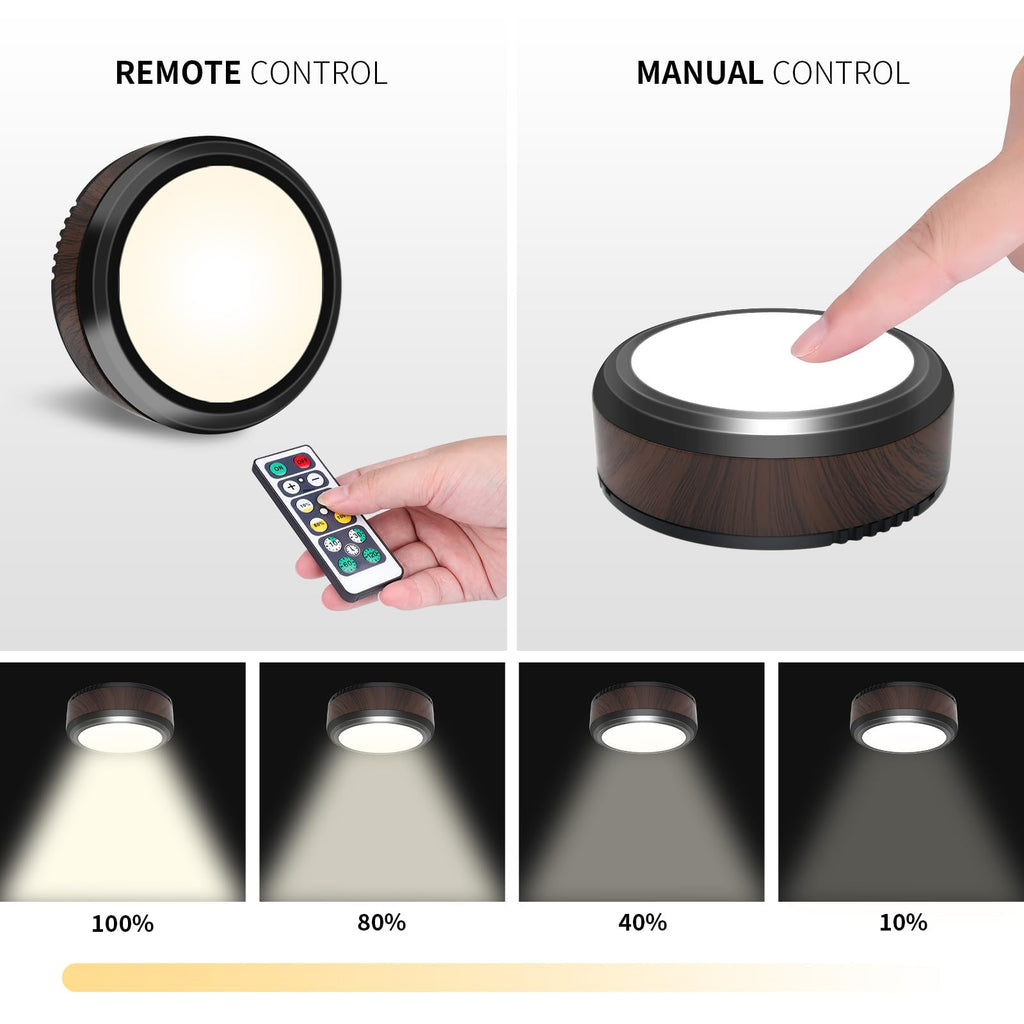 Skanto | Télécommande Led Puck, Dimmable Alimentée par Batterie pour Éclairage Sous Étagère - Pack de 6 Blanc Naturel