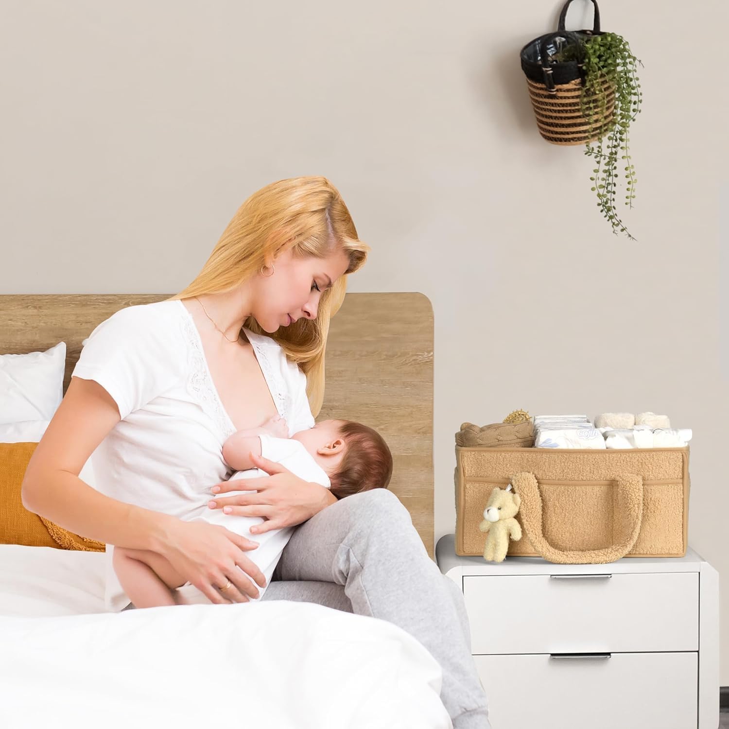 Organisateur de Caddy pour Bébés – Panier de rangement en Sherpa avec compartiments – Elvoria