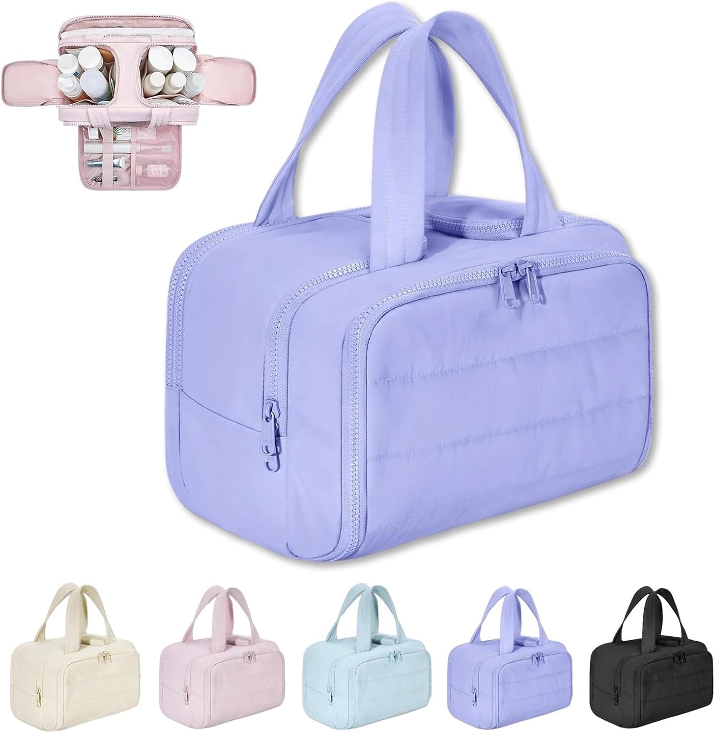 Skanto | Trousse de Toilette Puffy 4-en-1 pour Femmes – Grand Organisateur de Voyage pour Maquillage et Soins de la Peau