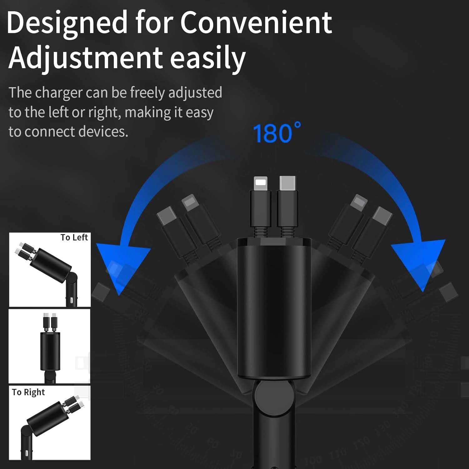 Chargeur de voiture rapide avec double port USB intelligent 4-en-1