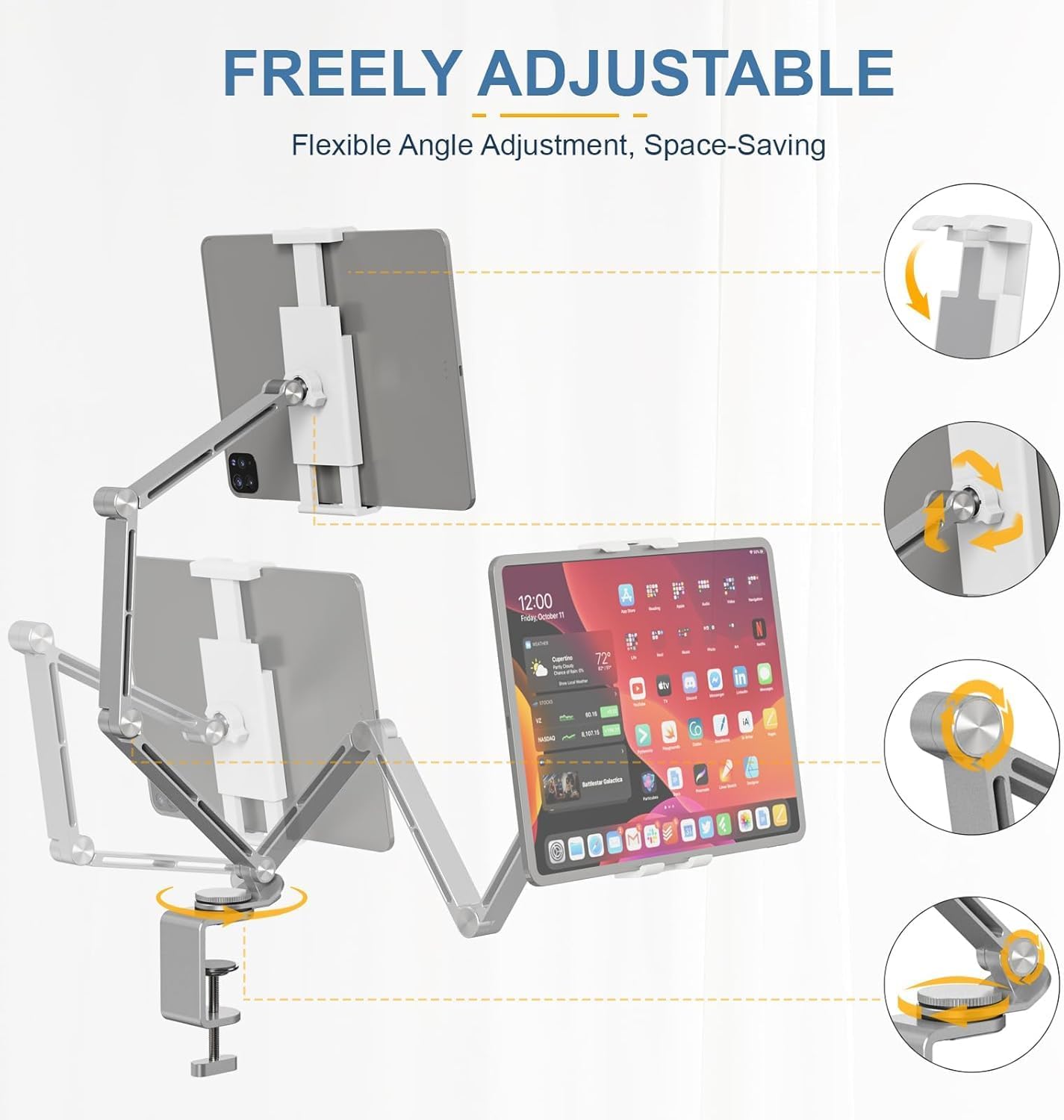 Support réglable en aluminium pour tablette avec rotation à 360° – Movaro