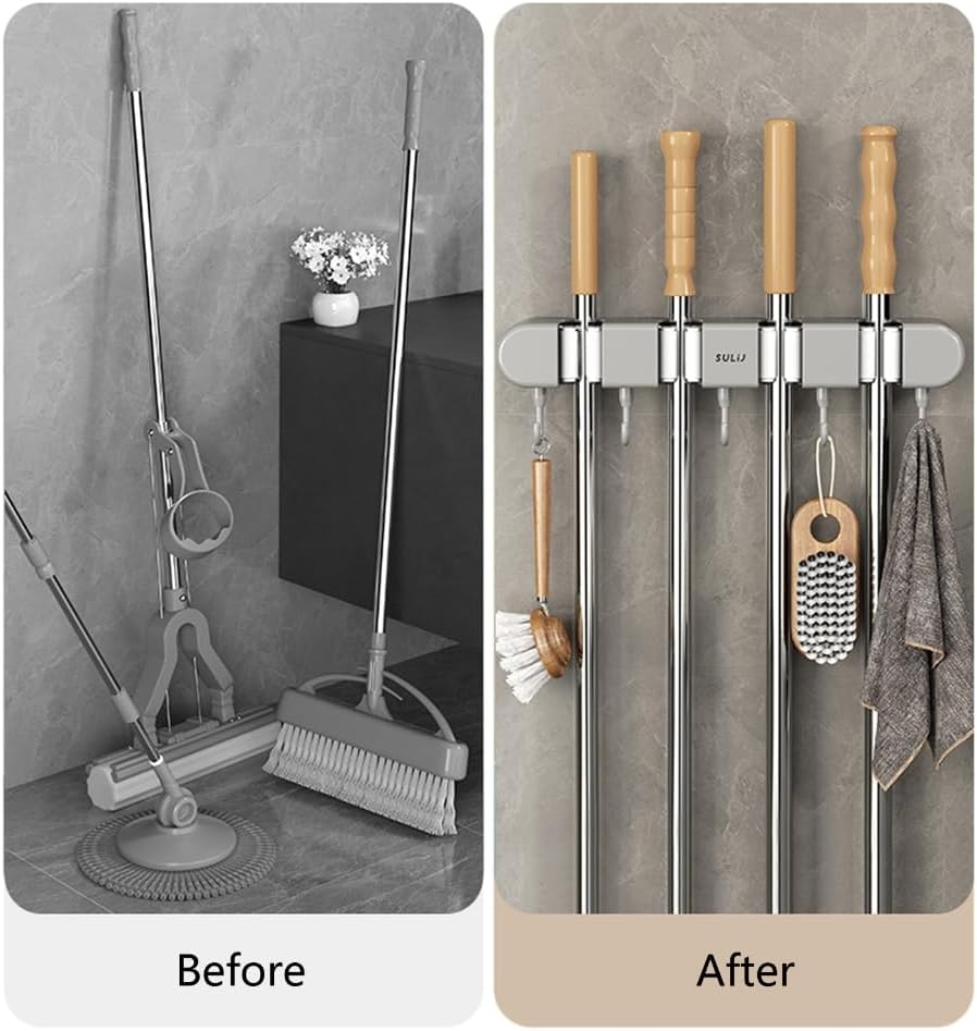 Support mural pour balais, mops et outils