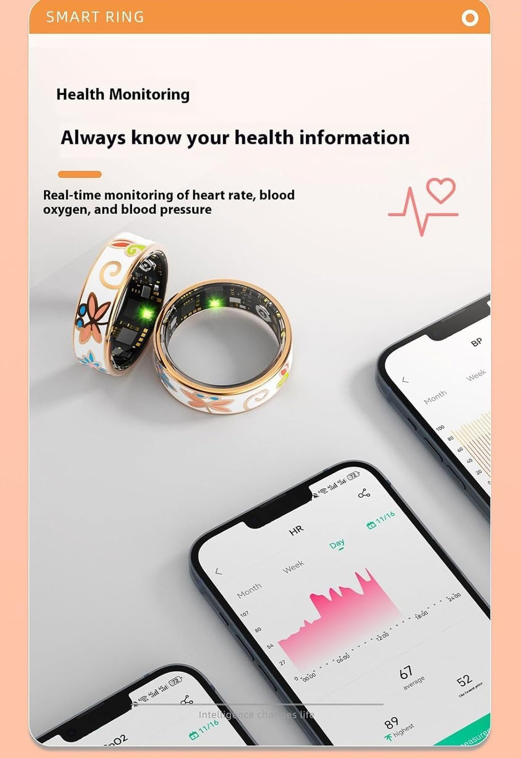 Bague de Bien-être Intelligente en Émail – Fitness et Suivi du Sommeil pour iOS et Android – Aurina