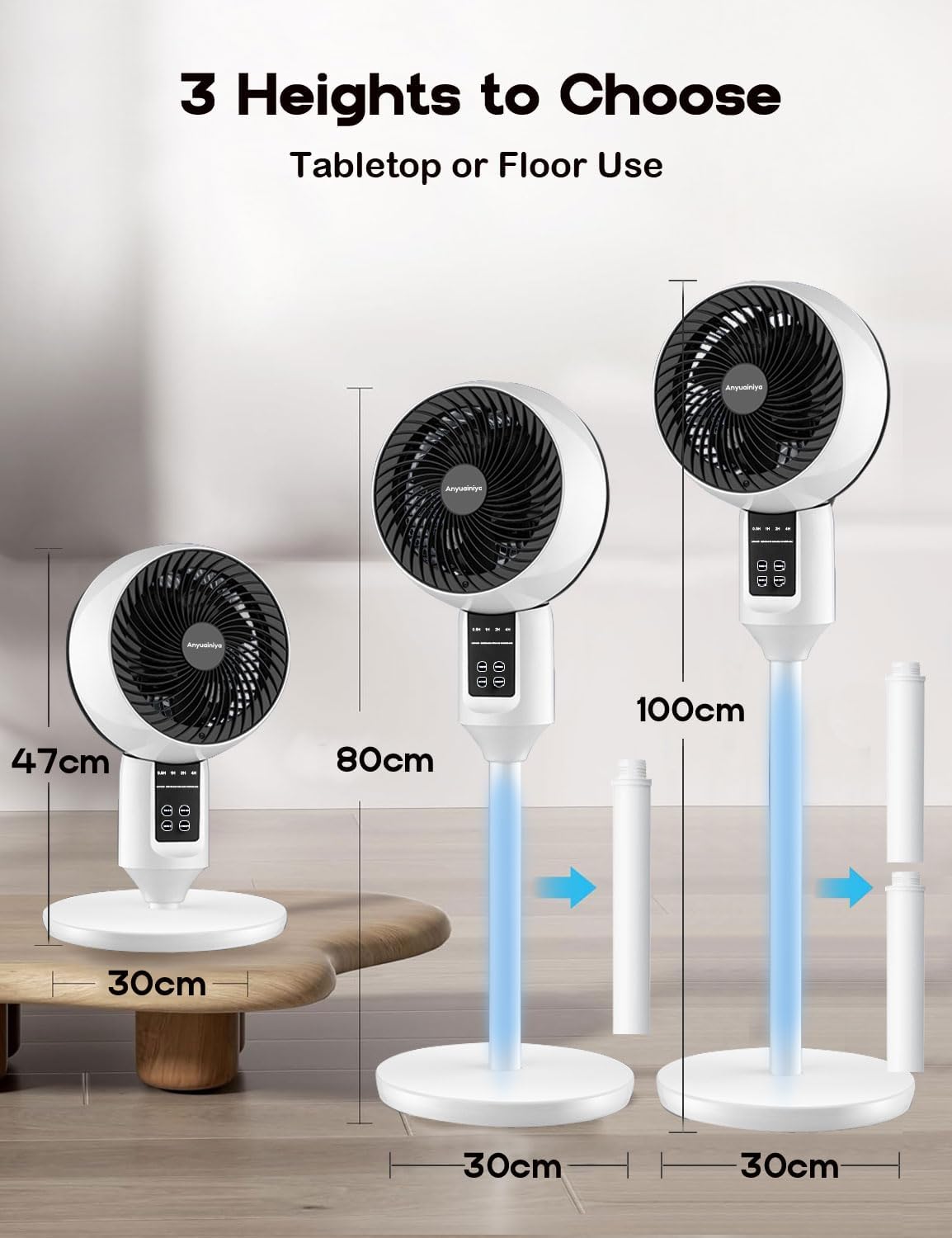 Ventilateur sur pied réglable avec oscillation 3D – Aerion