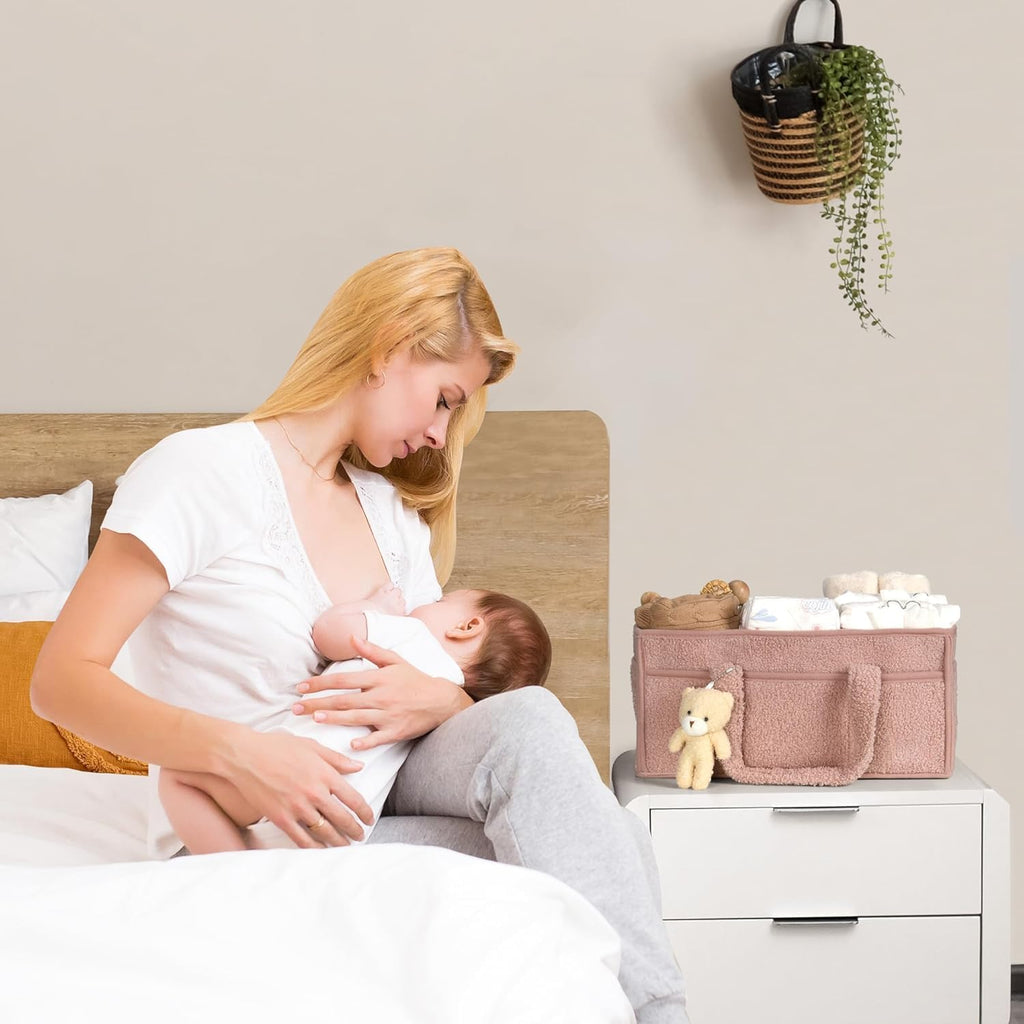 Organisateur de Caddy pour Bébés – Panier de rangement en Sherpa avec compartiments – Elvoria