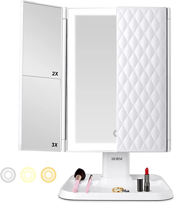 Miroir de Maquillage Lumière avec Éclairage LED – Grossissement Réglable et Espace de Rangement Élégant