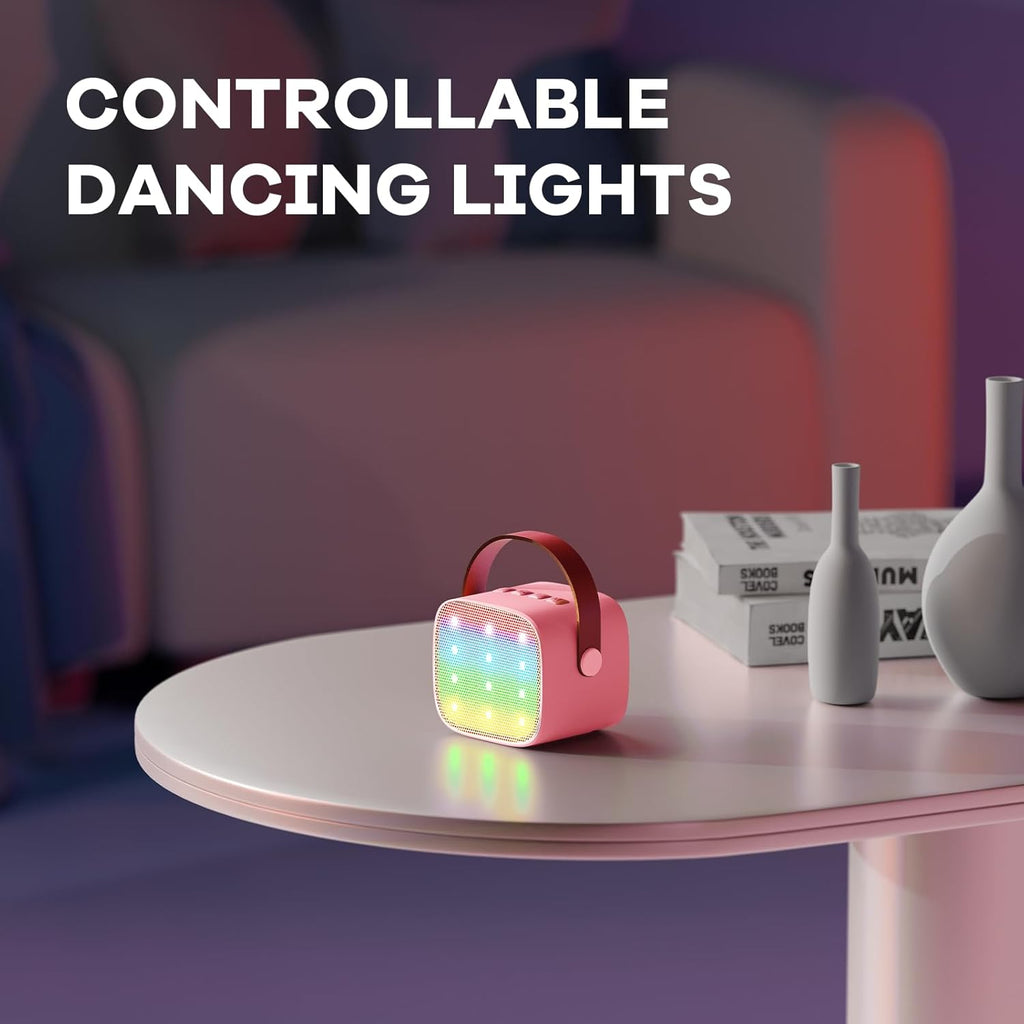 Skanto | Mini machine à karaoké portable avec haut-parleur Bluetooth et 2 microphones sans fil – Veylo