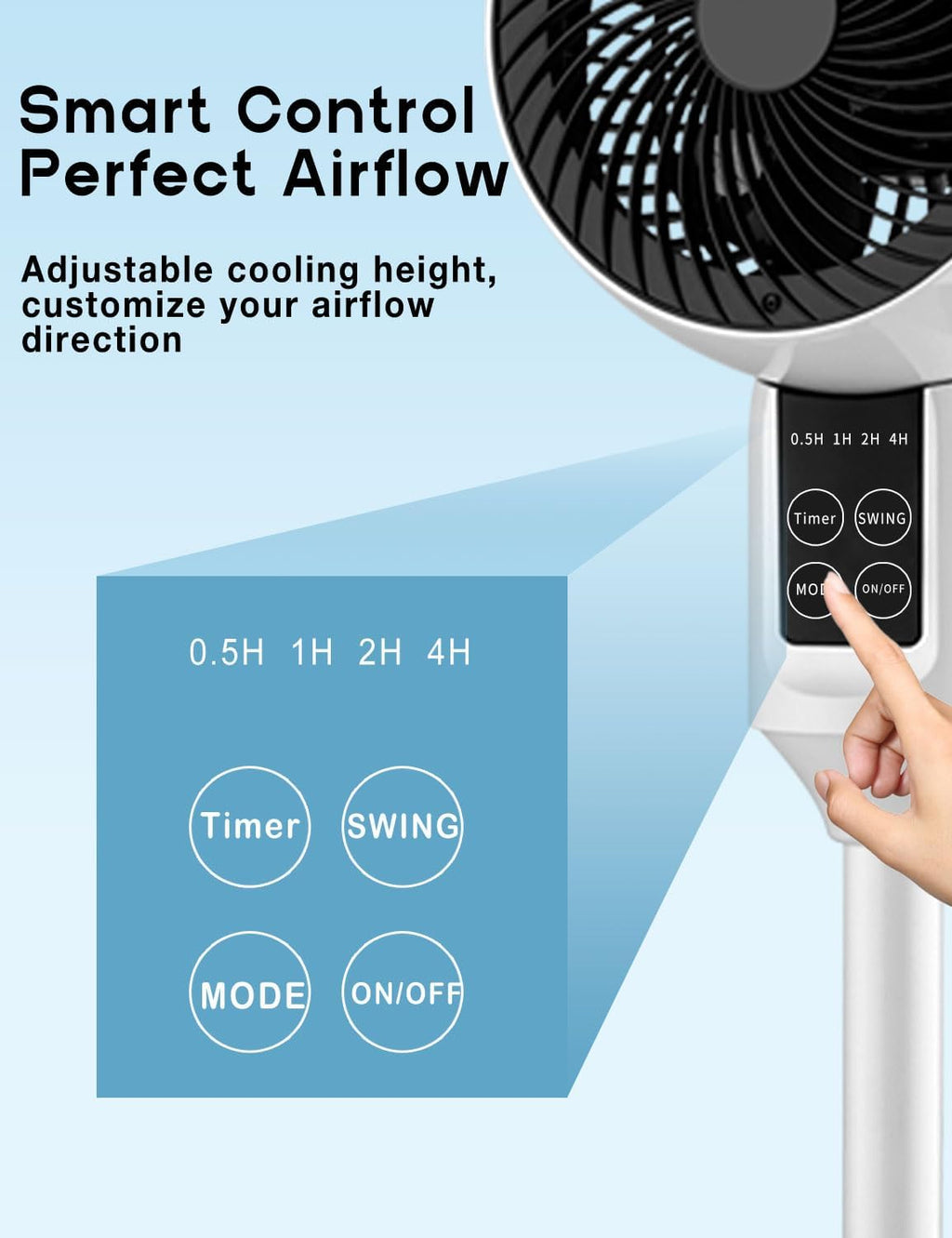 Ventilateur sur pied réglable avec oscillation 3D – Aerion