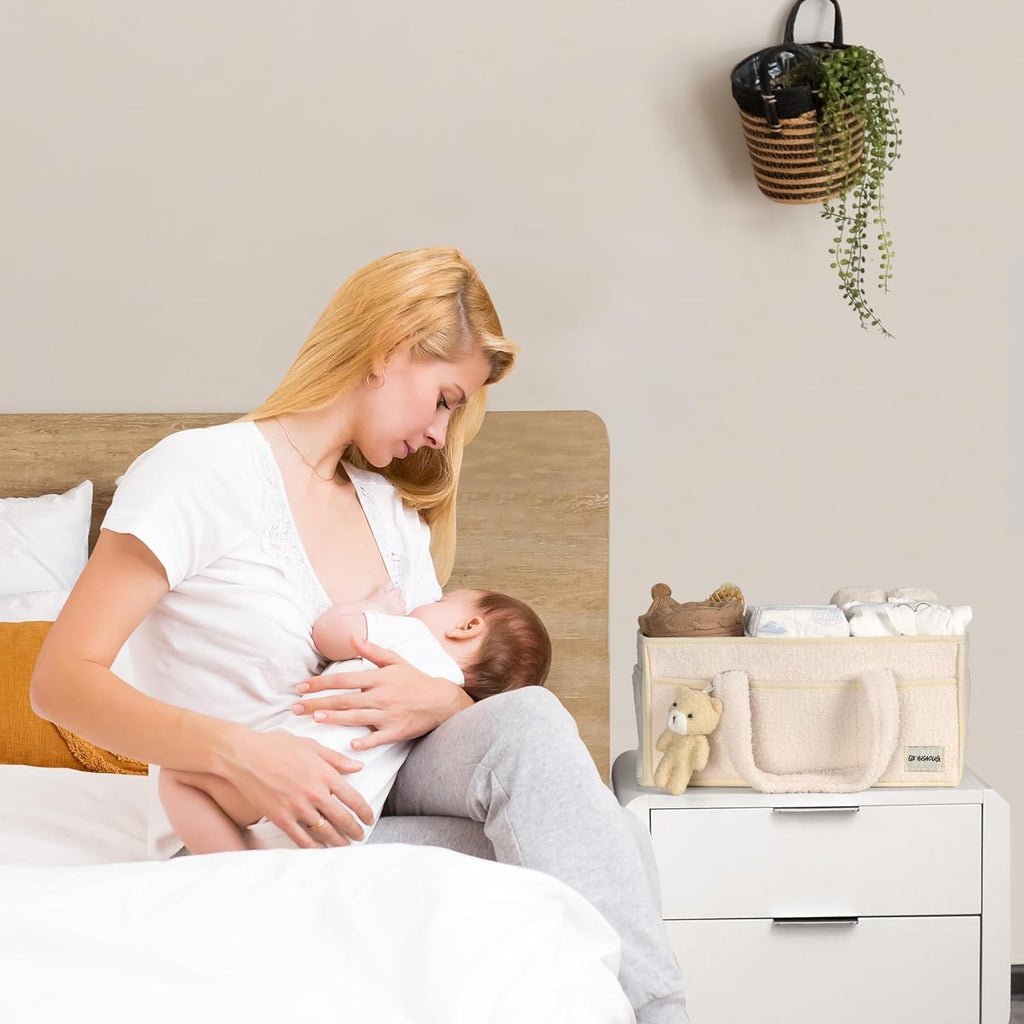 Organisateur de Caddy pour Bébés – Panier de rangement en Sherpa avec compartiments – Elvoria