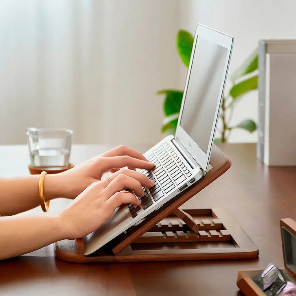 WOODIFY - Support en bois ajustable pour ordinateur portable de 11 pouces, accessoire de bureau pliable