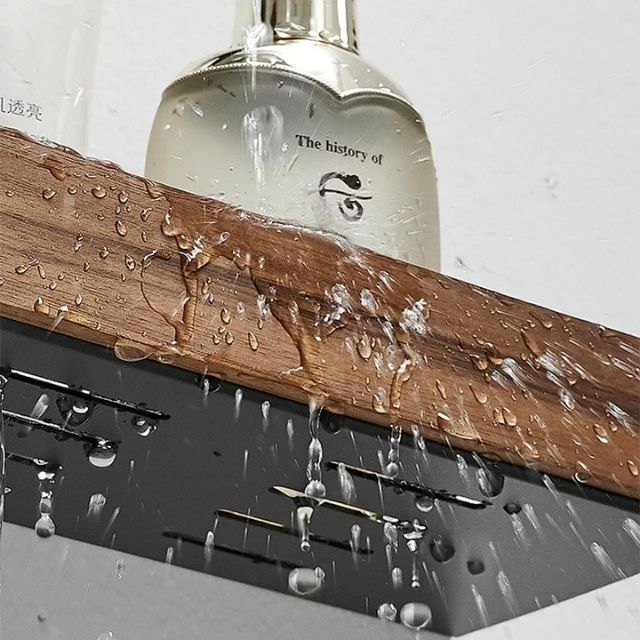 Étagère de bain en bois massif auto-adhésif